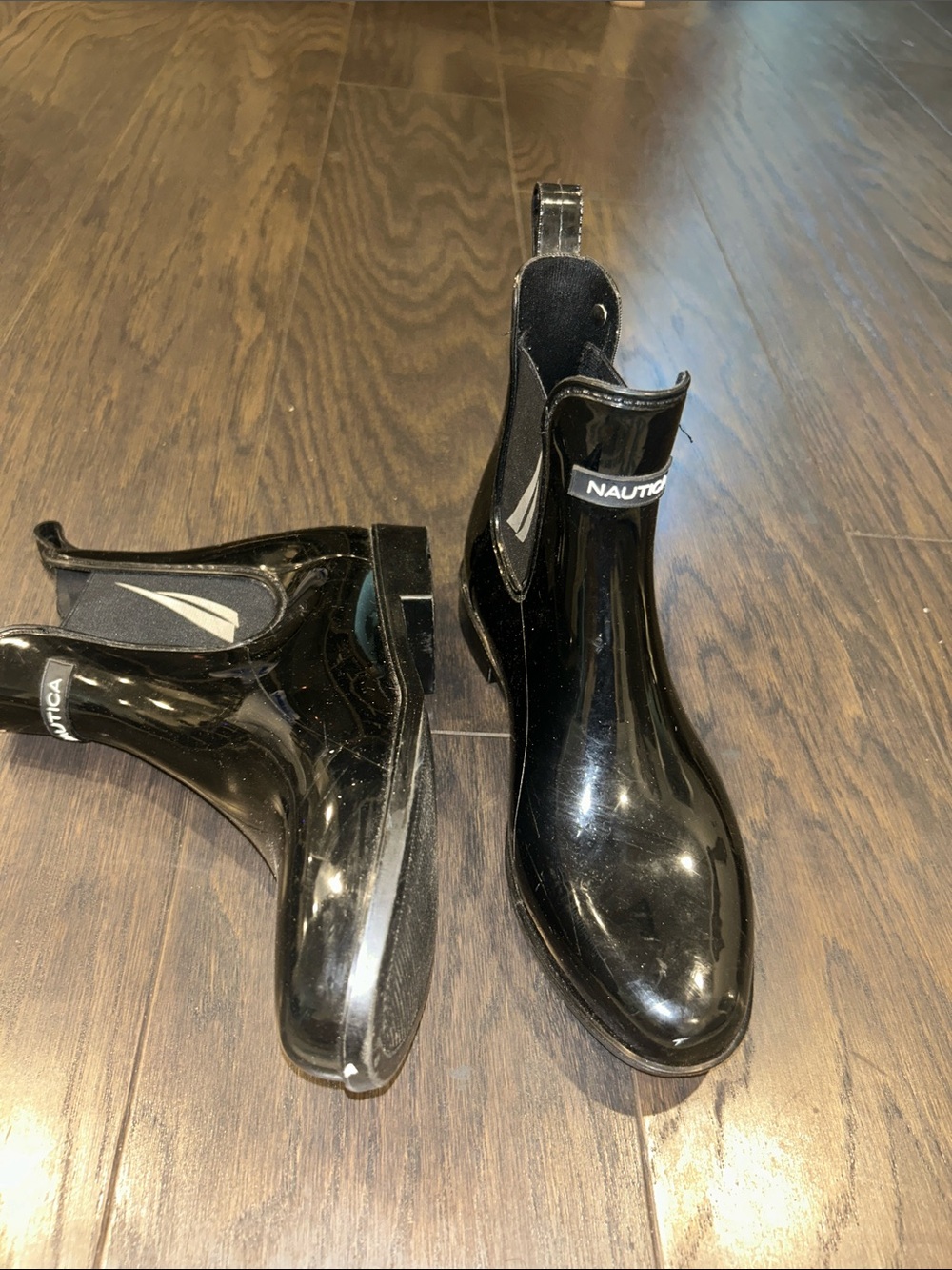 Nautica Shiny Black Pull-Tab Chelsea Rain Boots